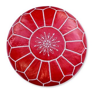 Poufs & Pillows Leren poef - rood en wit