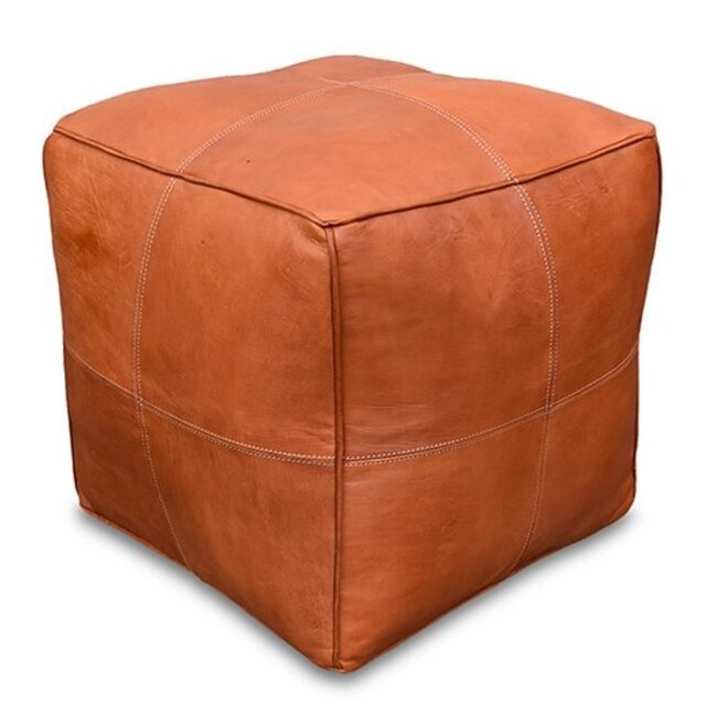 Poufs & Pillows Leren poef - cognacbruin (modern vierkant)