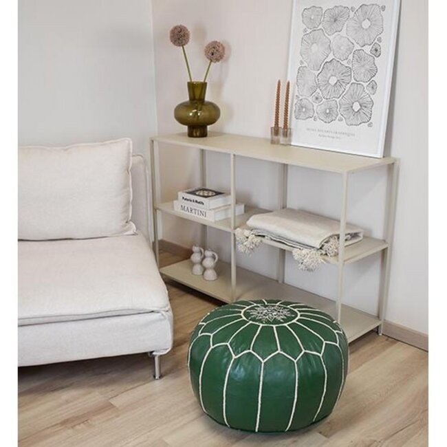 Poufs & Pillows Leren poef - olijfgroen