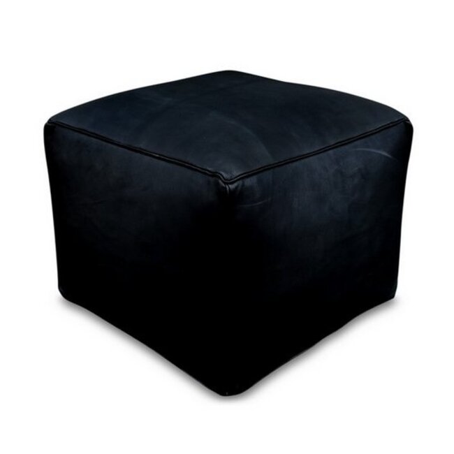 Poufs & Pillows Leren vierkante poef - zwart - gevuld geleverd