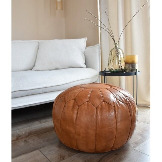 Poufs & Pillows Leren poef - karamelbruin (XL)
