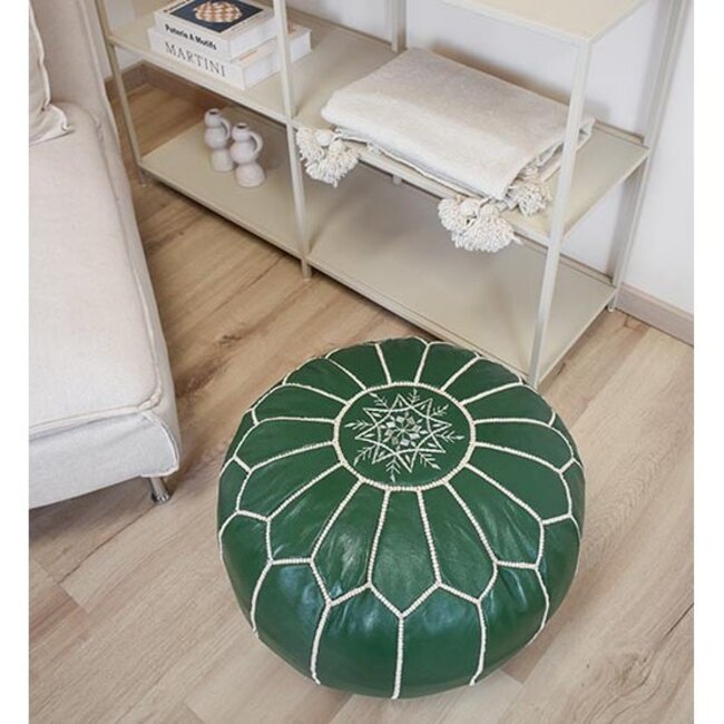 Poufs & Pillows Leren poef - olijfgroen