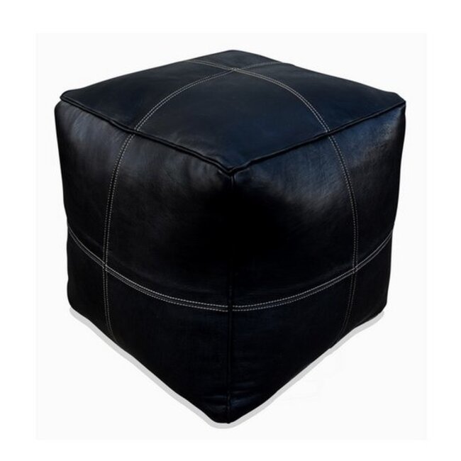 Poufs & Pillows Lederen pouffe - zwart (modern vierkant)