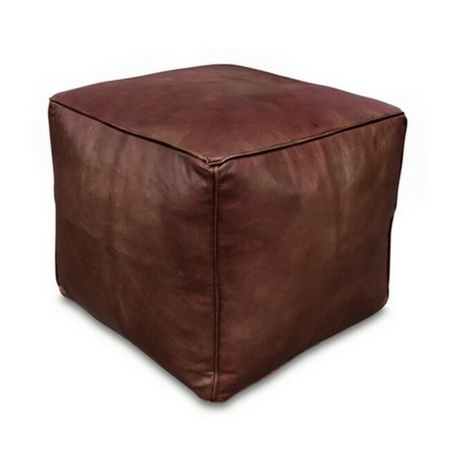 Poufs & Pillows Leren vierkante poef - bruin (vierkant) - gevuld geleverd
