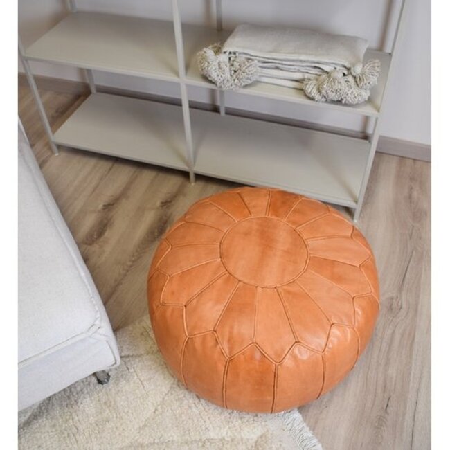 Poufs & Pillows Lederen Pouffe - Sand Brown (XL)