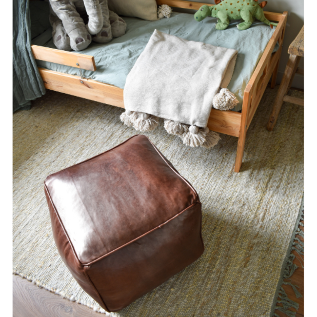 Poufs & Pillows Leren vierkante poef - bruin (vierkant) - gevuld geleverd