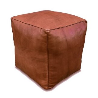 Poufs & Pillows Leren poef - cognacbruin (vierkant - XL) - Gevuld geleverd