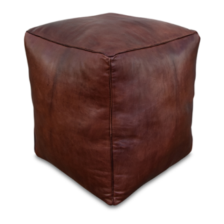 Poufs & Pillows Handgemaakte lederen poef - donkerbruin 40x45cm