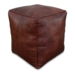 Poufs & Pillows Handgemaakte lederen poef - donkerbruin 40x45cm