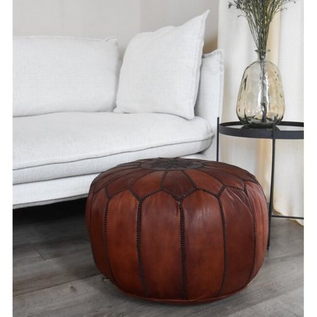 Poufs & Pillows Handgemaakte lederen poef -  Cinnamon Brown 55x35cm