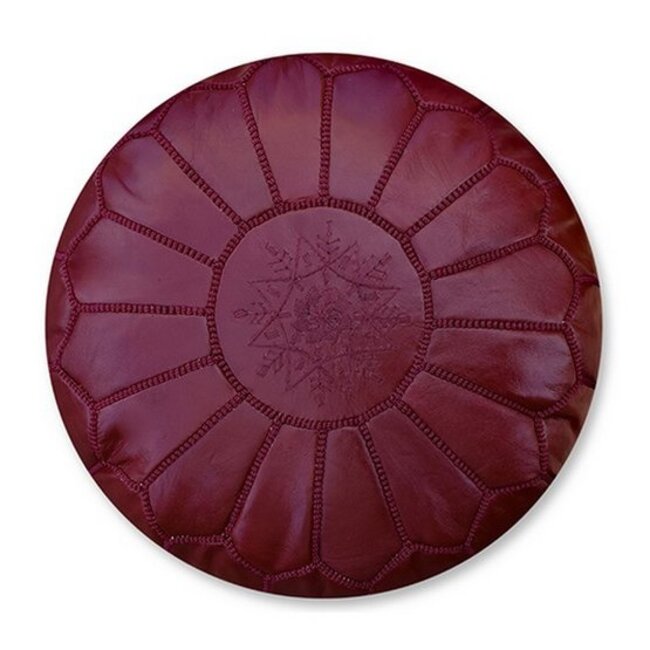 Poufs & Pillows Handgemaakte lederen poef - volledige bordeaux 55x35cm
