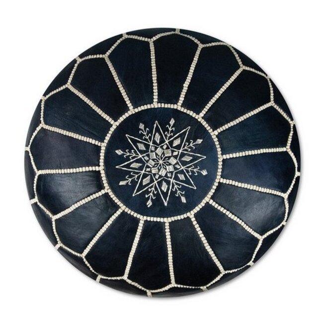 Poufs & Pillows Handgemaakte lederen poef - donkerblauw 55x35cm