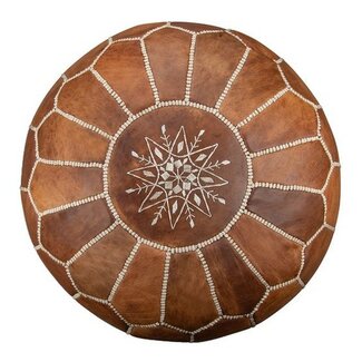 Poufs & Pillows Handgemaakte lederen poef - cognac bruin 50x30cm