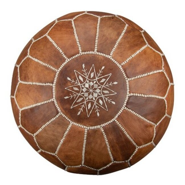 Poufs & Pillows Handgemaakte lederen poef - cognac bruin 50x30cm