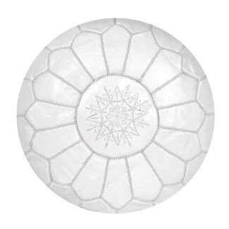 Poufs & Pillows Handgemaakte lederen poef - wit 55x35cm