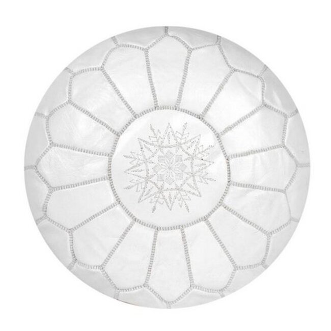 Poufs & Pillows Handgemaakte lederen poef - wit 55x35cm