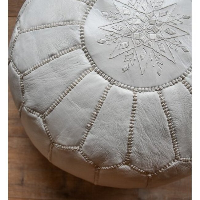 Poufs & Pillows Handgemaakte lederen poef - wit 55x35cm