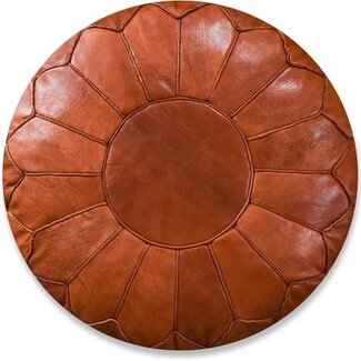 Poufs & Pillows Handgemaakte lederen poef - Cognac Shiny 55x35cm