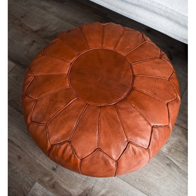 Poufs & Pillows Handgemaakte lederen poef - Cognac Shiny 55x35cm