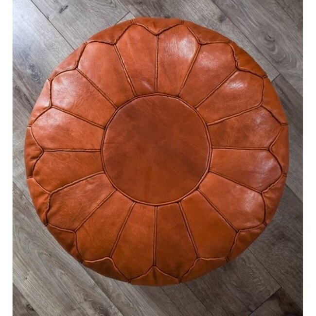 Poufs & Pillows Handgemaakte lederen poef - Cognac Shiny 55x35cm