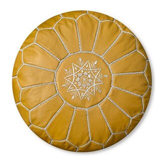 Poufs & Pillows Handgemaakte lederen poef - geel 55x35cm