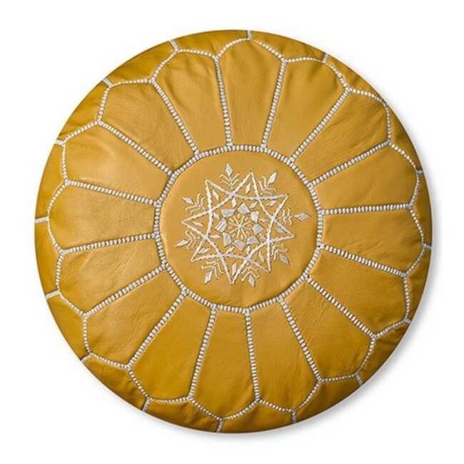 Poufs & Pillows Handgemaakte lederen poef - geel 55x35cm