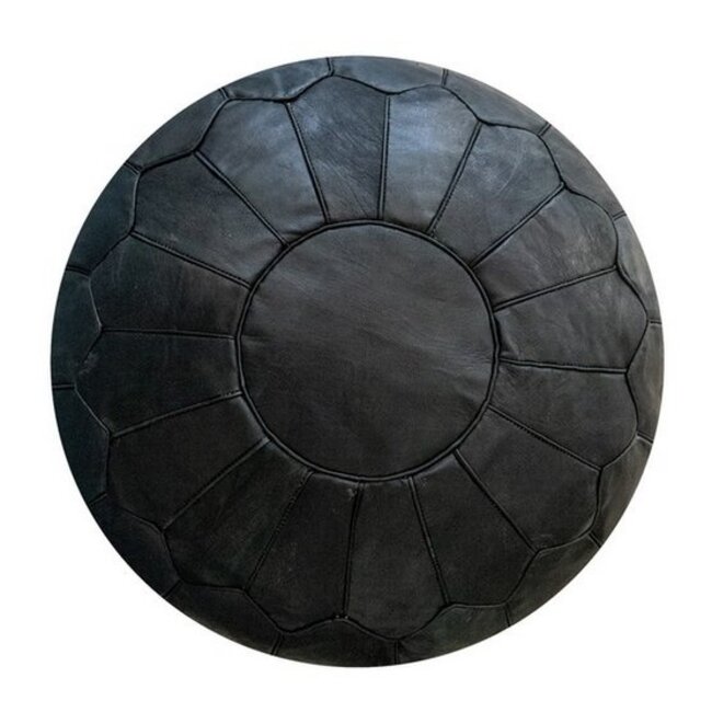 Poufs & Pillows Handgemaakte lederen poef - zwart  55x35cm