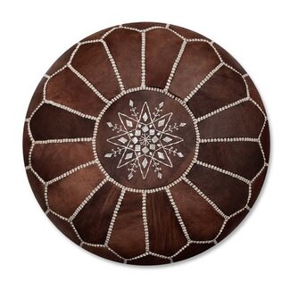 Poufs & Pillows Handgemaakte lederen poef - houtbruin 50x30cm
