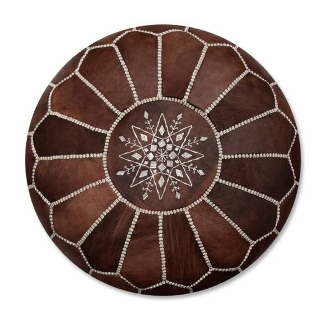 Poufs & Pillows Handgemaakte lederen poef - houtbruin 50x30cm