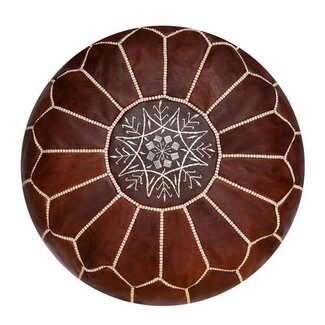 Poufs & Pillows Handgemaakte lederen poef - honingbruin 55x50x35cm