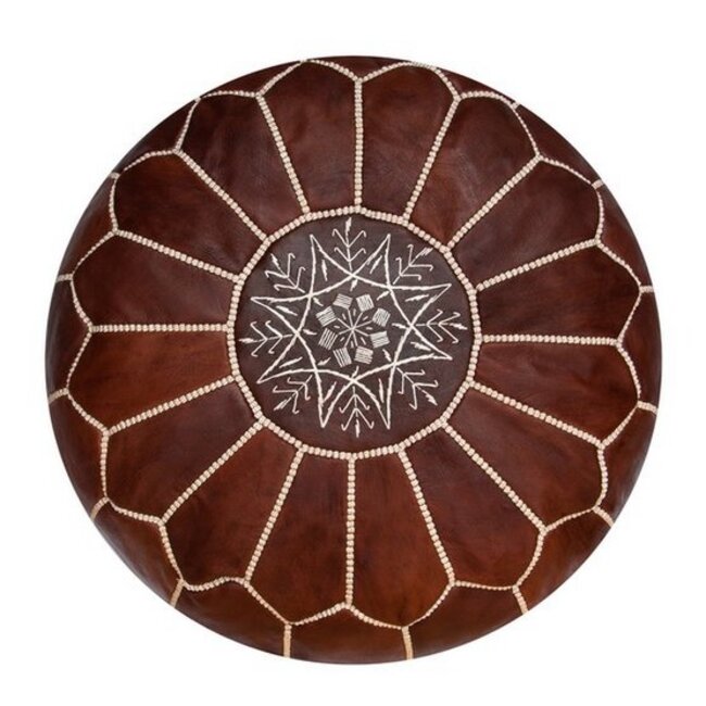 Poufs & Pillows Handgemaakte lederen poef - honingbruin 55x50x35cm