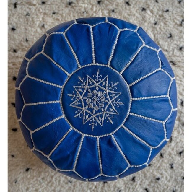 Poufs & Pillows Handgemaakte lederen poef - Sky Blue 55x35cm