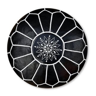 Poufs & Pillows Handgemaakte lederen poef - zwart  55x35cm
