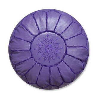 Poufs & Pillows Handgemaakte lederen poef - paars 55x35cm