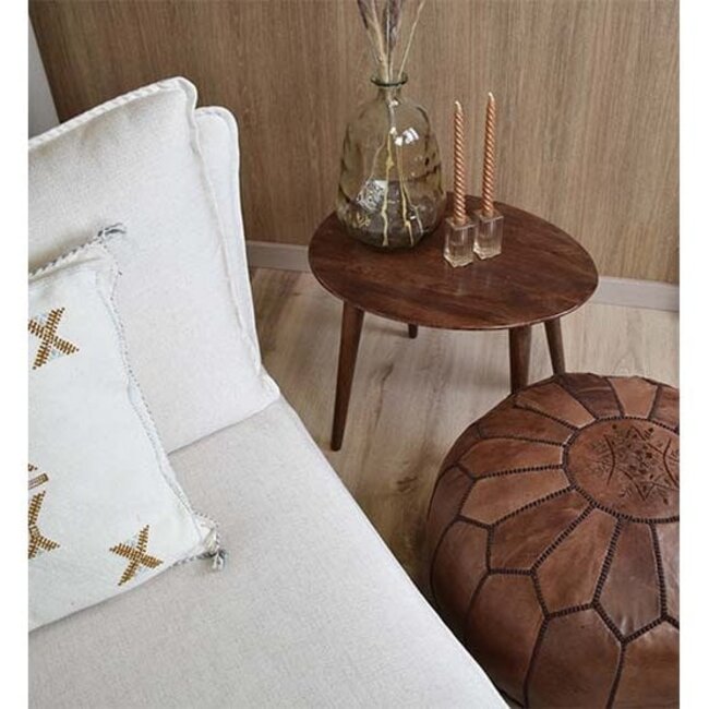 Poufs & Pillows Handgemaakte lederen poef - vol bruin 55x35cm