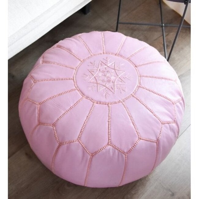 Poufs & Pillows Handgemaakte lederen poef - roze 55x35cm