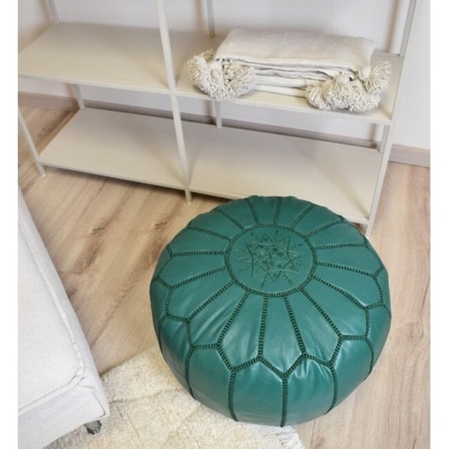 Poufs & Pillows Handgemaakte lederen poef - vol groen  55x35cm