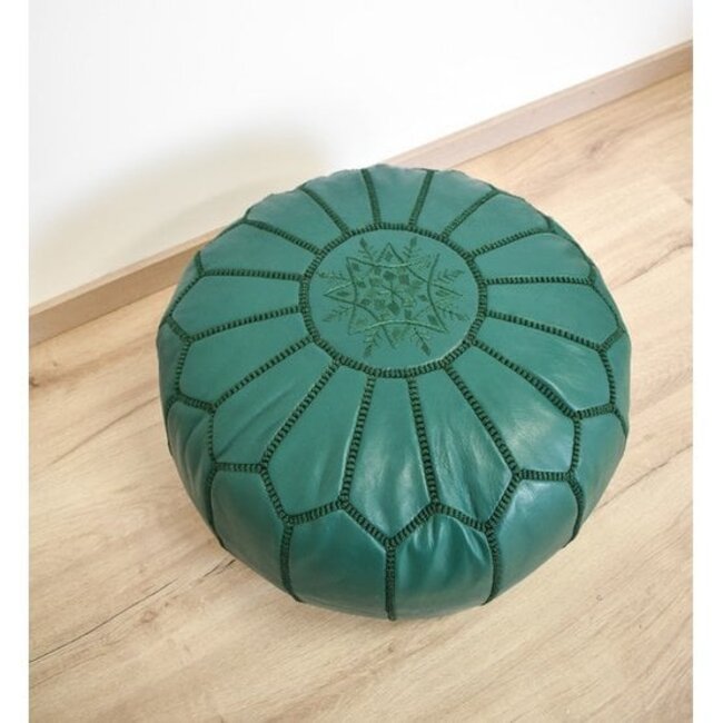 Poufs & Pillows Handgemaakte lederen poef - vol groen  55x35cm