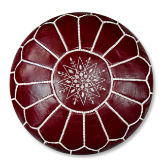 Poufs & Pillows Handgemaakte lederen poef - bordeaux 55x35cm