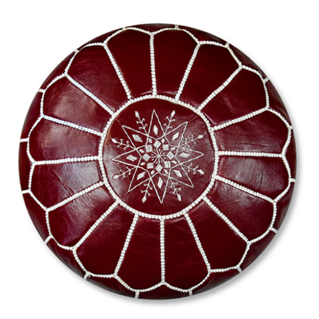Poufs & Pillows Handgemaakte lederen poef - bordeaux 55x35cm