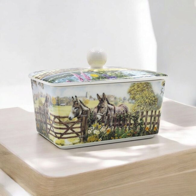 Lesser & Pavey Botervloot twee ezels porselein -16x10x10cm