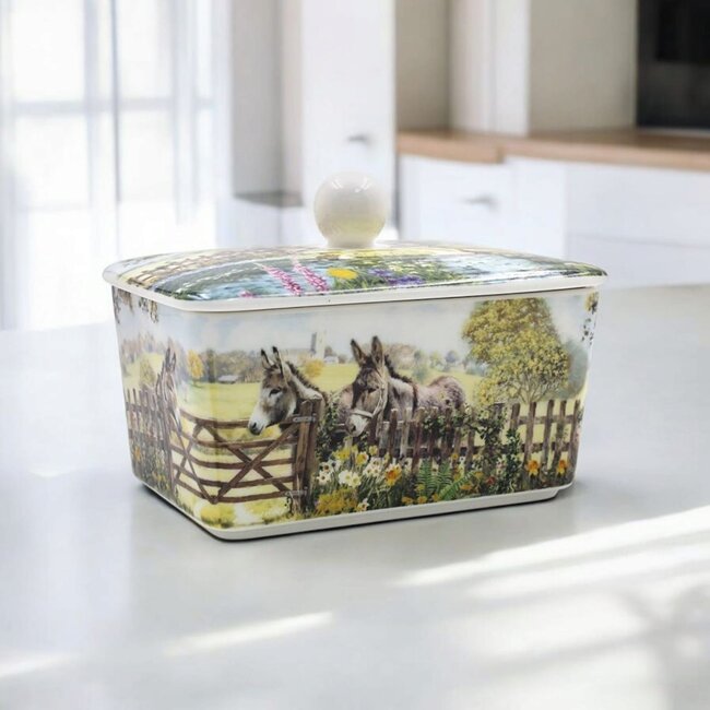 Lesser & Pavey Botervloot twee ezels porselein -16x10x10cm