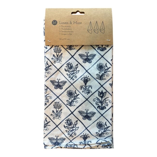 Linen & More Delfts blauw Theedoek 50x70 cm (set of 3)