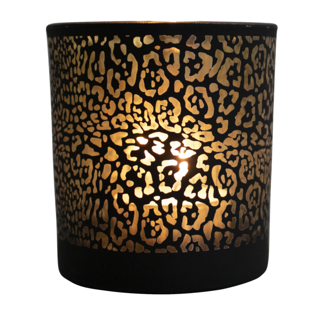 Mars & More windlicht jaguar print mat zwart large 18cm