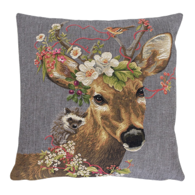 Mars & More gobelin kussen bloemen klein hert 45x45cm