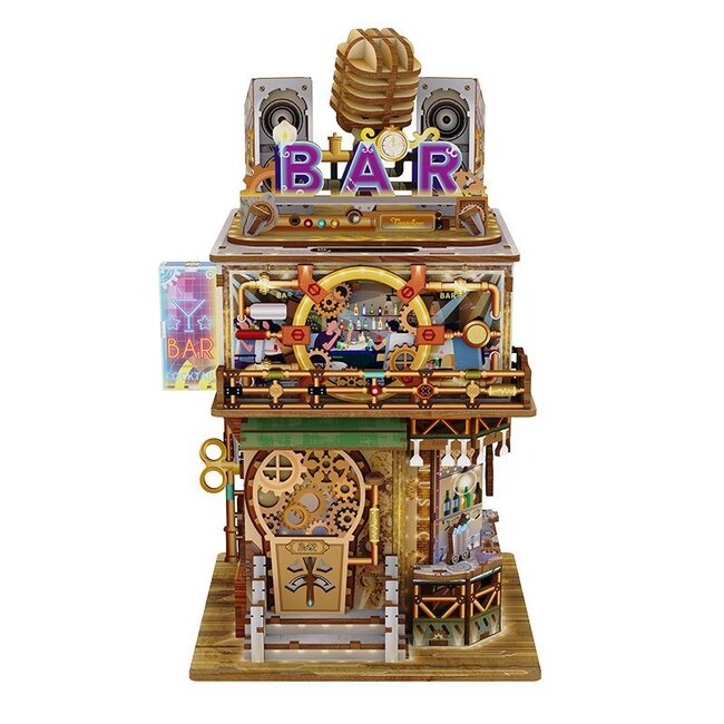 Tone-Cheer DIY 3D Houten Puzzel Desk Bin, Punk Bar, TQ183,15x14x25cm