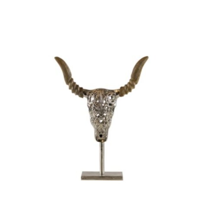 Mars & More schedel stier gegraveerd hout op standaard 27cm