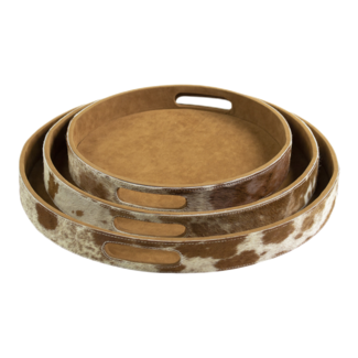 Mars & More dienbladen koehuid rond bruin/wit (set of 3)