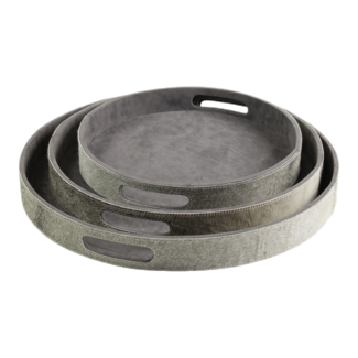 Mars & More dienbladen koehuid rond grijs (set of 3)