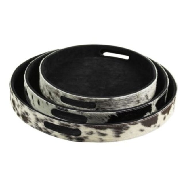 Mars & More dienbladen koehuid rond zwart/wit (set of 3)